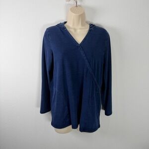 Pure Jill J Jill Indigo Blue Lyocell Blend Wrap Hoodie Top Petite Small